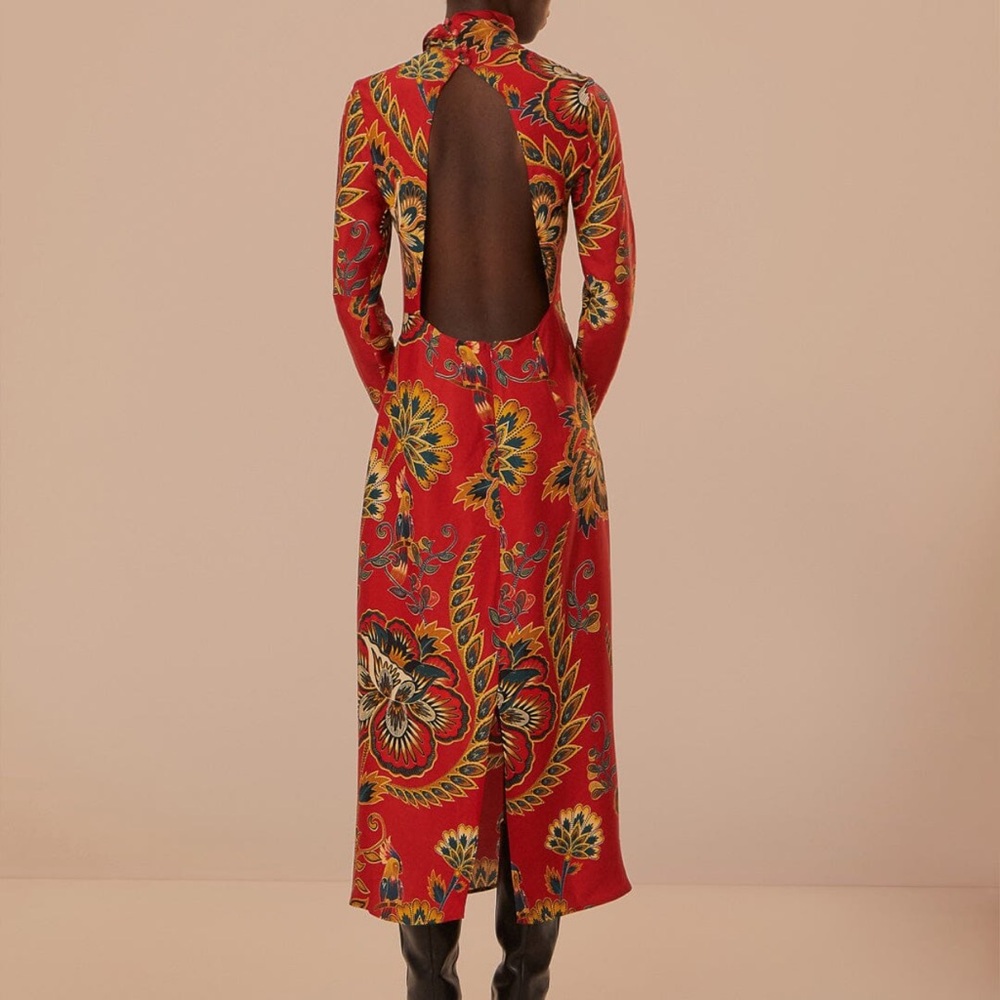 FARM Rio Red Maxi Floral Cutout LENZING™ ECOVERO™ Viscose Half lined Midi Dress - Picture 3 of 13
